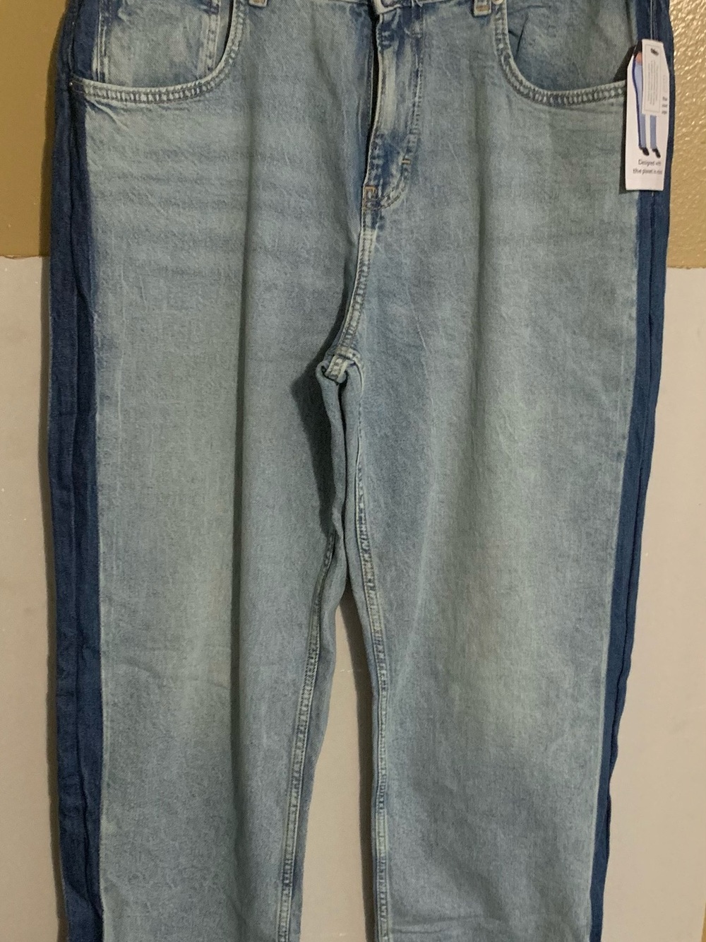 Time and Tru Light Wash High-Rise Jeans with Dark Blue Side Panels